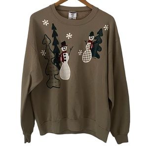 JERZEES Nublend Vintage Frabjous Snowman Christmas Sweatshirt Size Large
